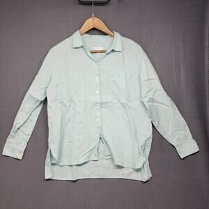 J Jill Top Women Small Love Linen Long Sleeve Button Up Aqua Blue Beach Resort